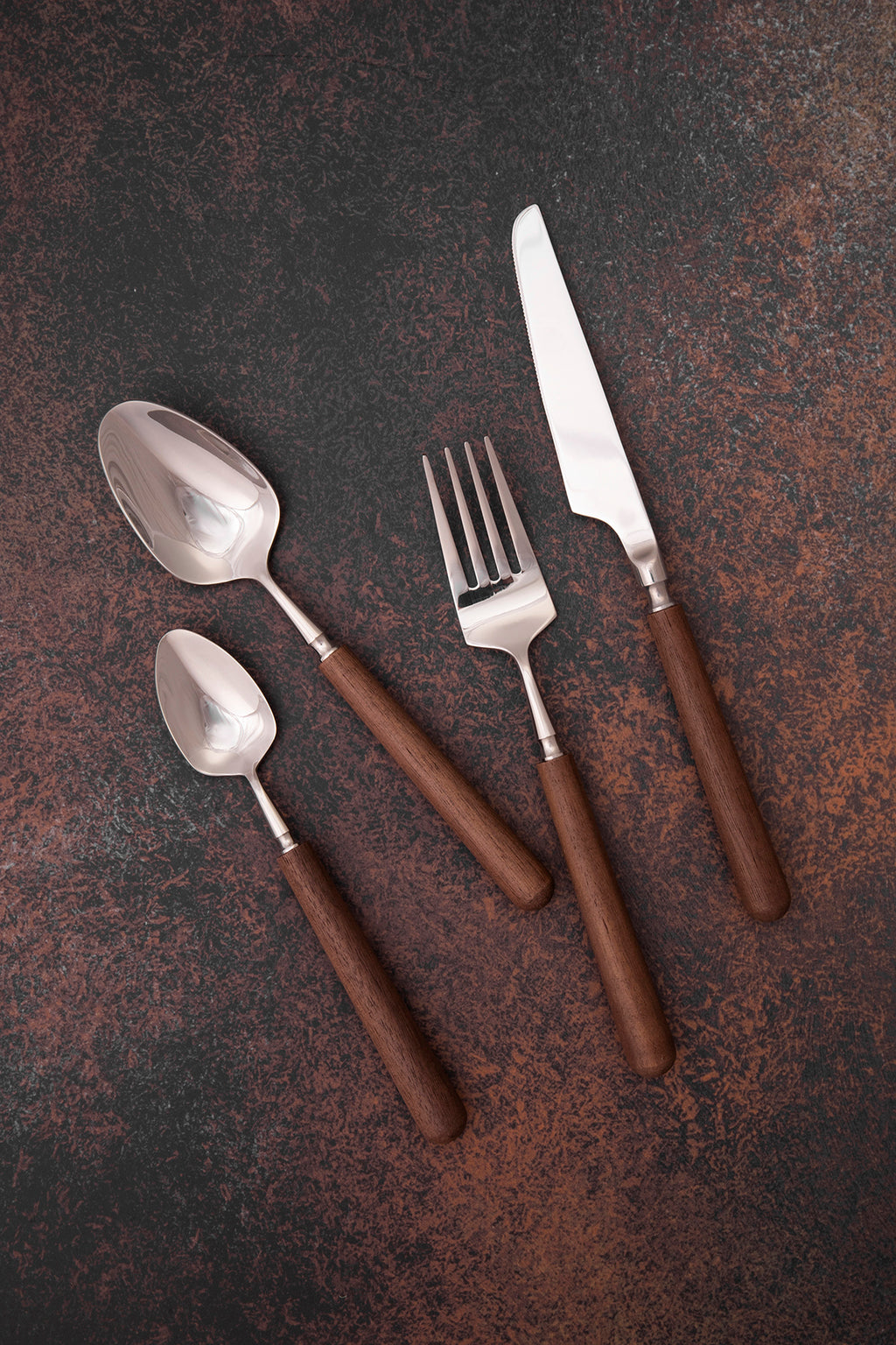 Acacia 16pc Dark Wood Cutlery Set